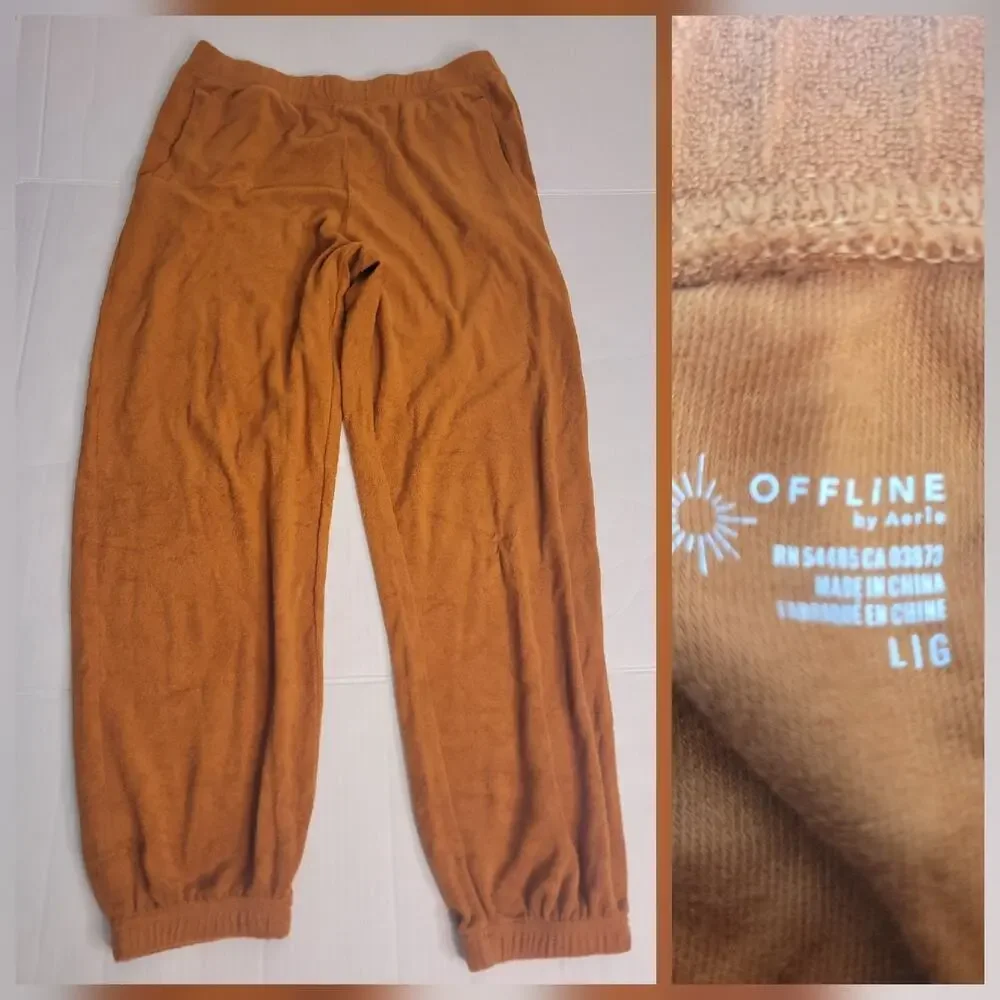 Aerie Jogger Pants Sz Large Sherpa Fuzzy Cozy High Waist Pull on Lounge Wear